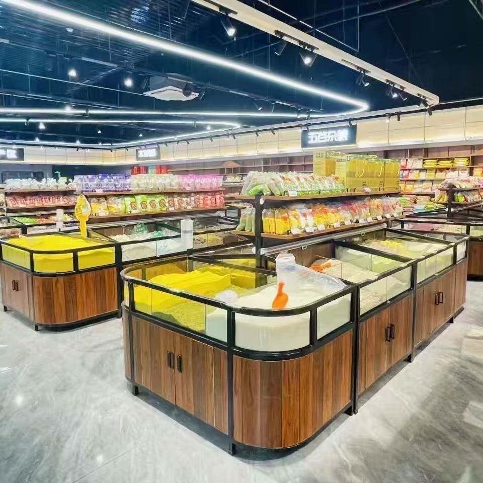 超市五谷杂货架展示示柜胖东来粮散无品牌/称炒中货岛柜干果米面