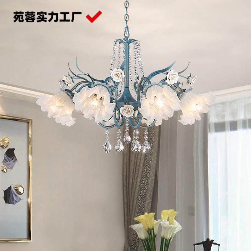 花欧式客厅水晶田灯美式村乡园吊灯无品牌/地中海风格蓝色卧室餐