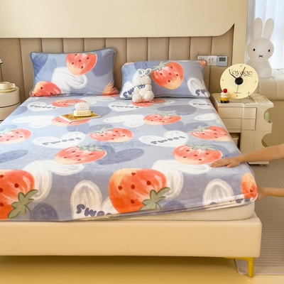 冬天加厚保暖牛奶绒床笠单件床罩法兰H珊瑚绒席梦思床垫保护套床