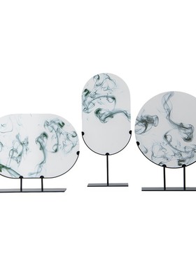 新中式透明水墨半壁摆件客栈酒店样板间茶室客厅玄关书Z房软装饰