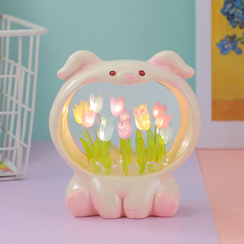 萌宠郁金香小夜灯摆件手工卧室书房装饰品K送人闺蜜七夕节生日礼