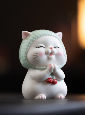 【许愿猫】可爱小猫摆件手t工陶瓷家居装饰品卡通动物玄关桌面摆