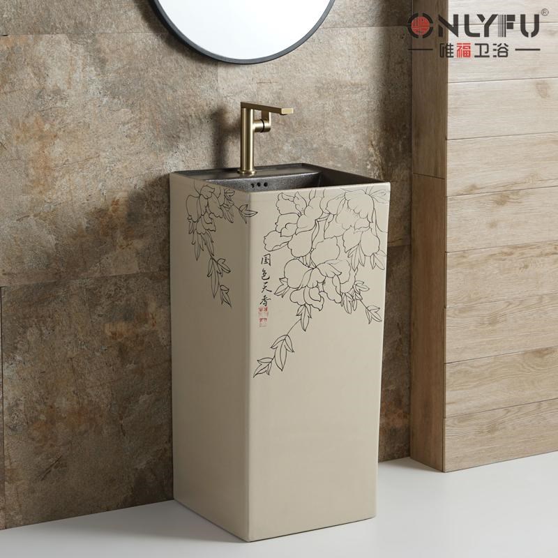 国色天香方形洗手盆户外庭院落地式一体H阳台洗手艺术花园古风陶