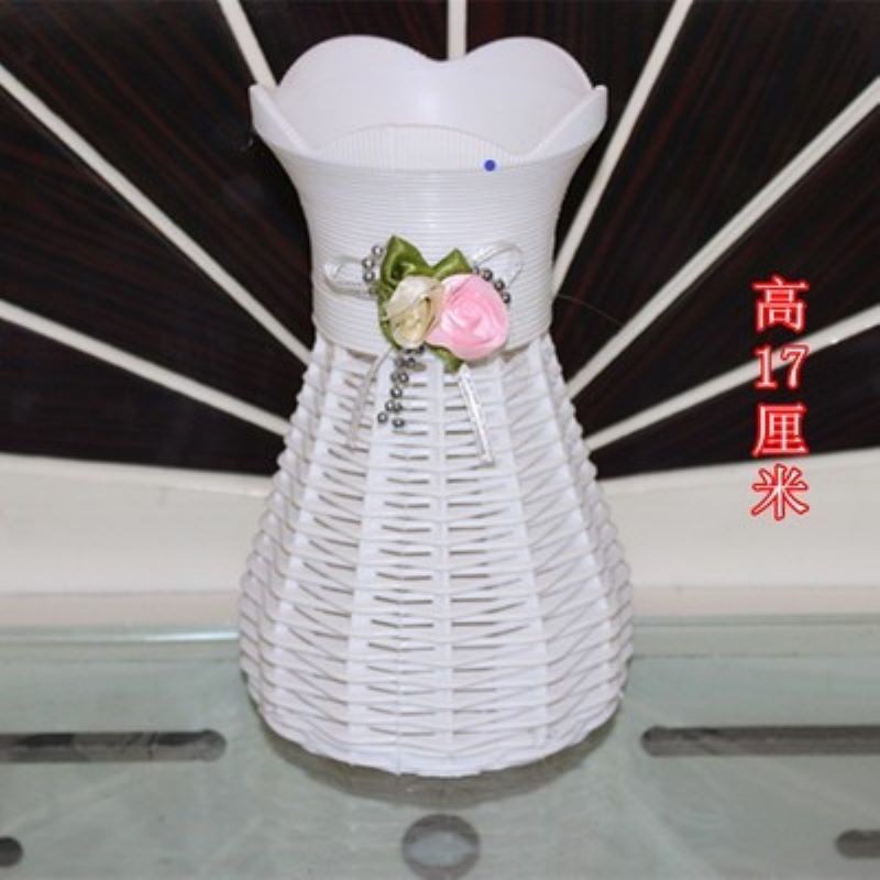 铁艺藤编落地花瓶客厅插花室内干l花假花装饰摆件塑料花篮花盆白