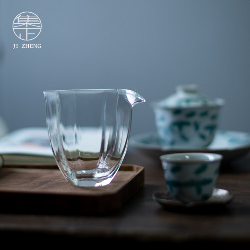 集正 耐热耐冷日式六角玻璃公道B杯透明分茶匀杯茶具功夫茶分汤器