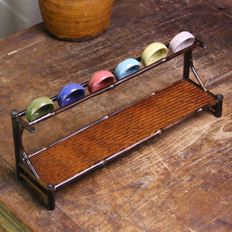 功夫茶杯架置物i架晾杯架紫竹茶杯架子茶具收纳架竹制席面双层杯