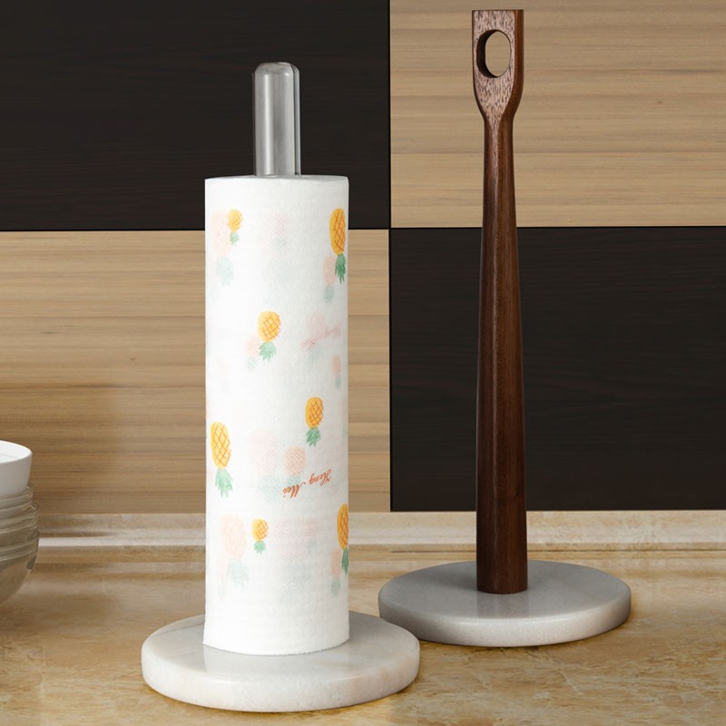 北欧大理石相思木纸巾架 实木立式D厨房卷纸座家用餐桌懒人抹布架