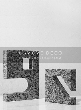 简约黑白大理石创意花岗岩几何摆件样板间R客厅玄关桌面饰品