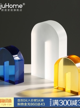 简约轻奢彩色水晶m摆件创意拱形书挡书房客厅样板房软装饰摆设