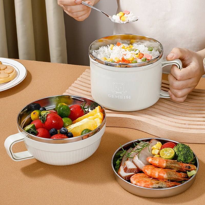 不锈钢快餐杯泡面碗带盖大号学生饭盒上班族宿舍碗筷套装成人餐盒