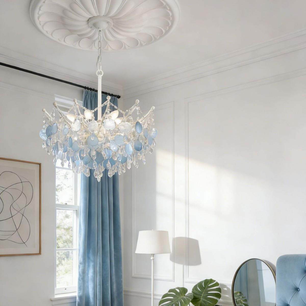 法式中古风客厅吊灯复古蓝色贝壳高级感别墅复式vintag卧室水晶灯