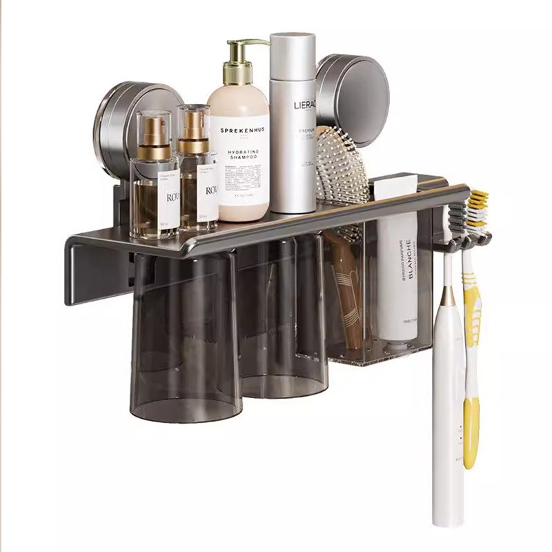 卫生间吸盘牙刷架牙刷牙杯置物架磁吸漱口杯刷牙杯收纳洗漱台壁挂