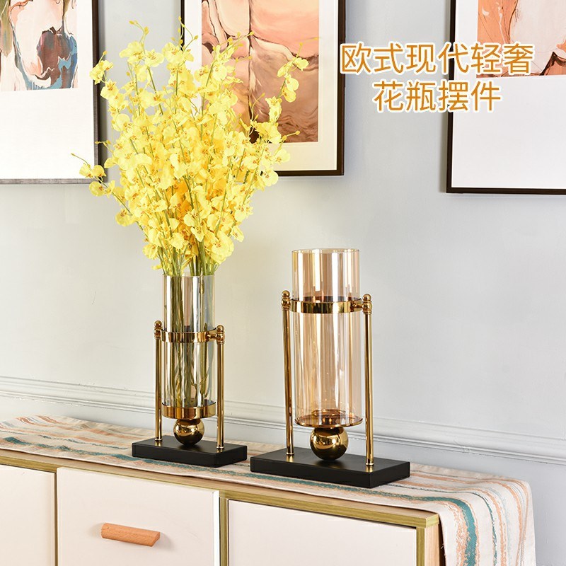 烛台玻璃花瓶摆件客厅插花花艺网红干花电视柜餐桌面家居软装饰品