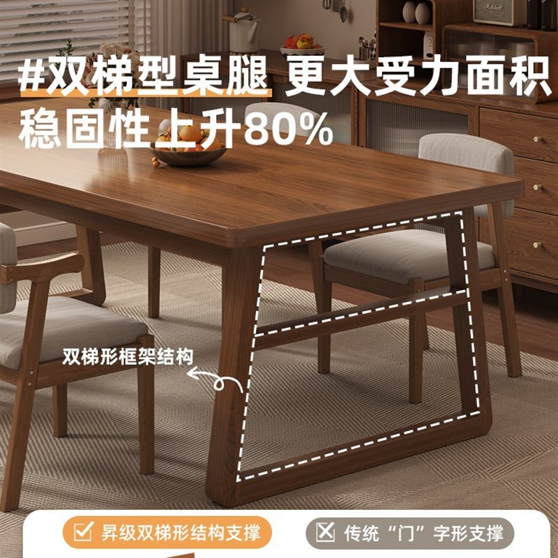 2024新款餐桌家用实木腿饭桌长方形吃饭桌子客厅家用长条桌大板桌