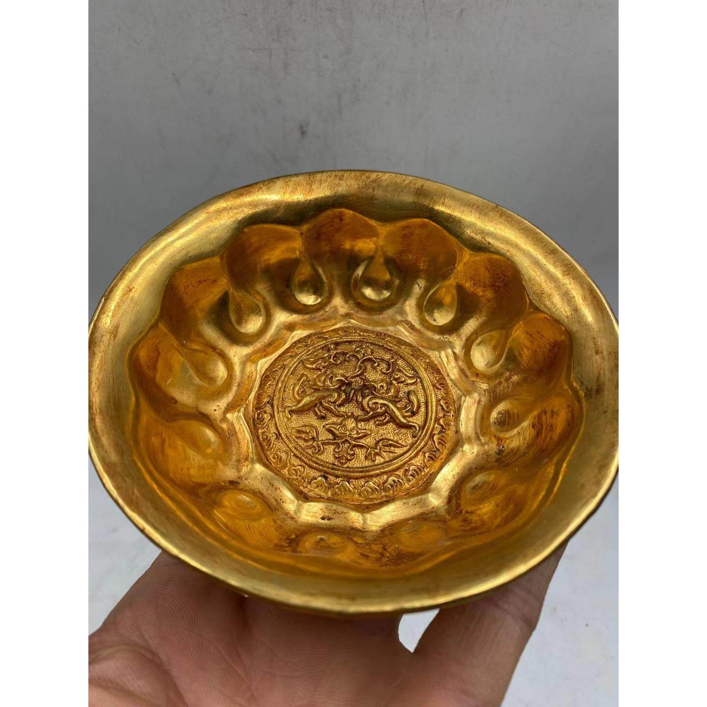 古玩收藏仿古纯铜镀金镀24k 金大唐贞观年间金碗工艺品家居摆件