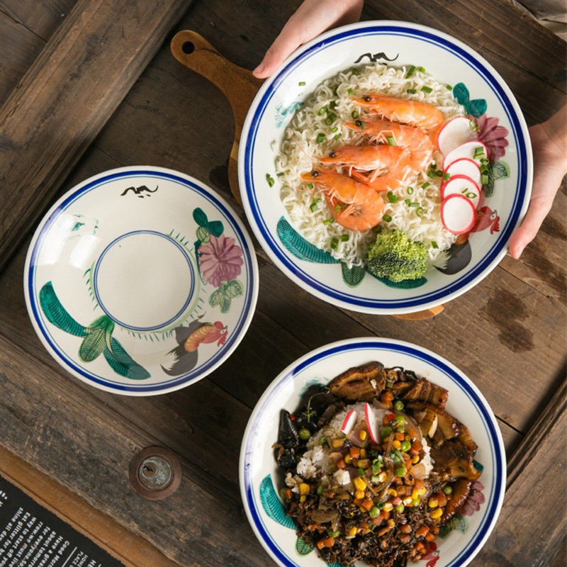 复古老式怀旧公鸡碗家庭商用餐厅鸡公碗汤盘冷面碗米粉日式拉面碗