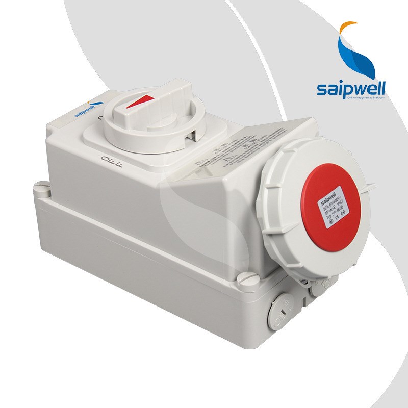 机械连锁带开关工业插座IP67/16A32A63A安全防误操作防水插头插座