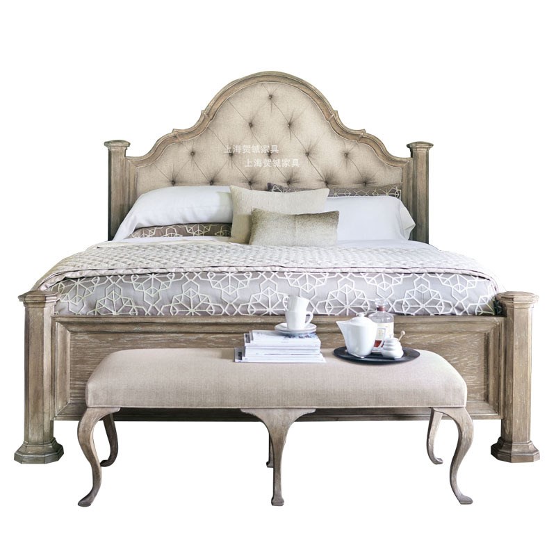 美式乡村全实木1.8米大床公主床橡木法式复古做旧风化主卧双人床