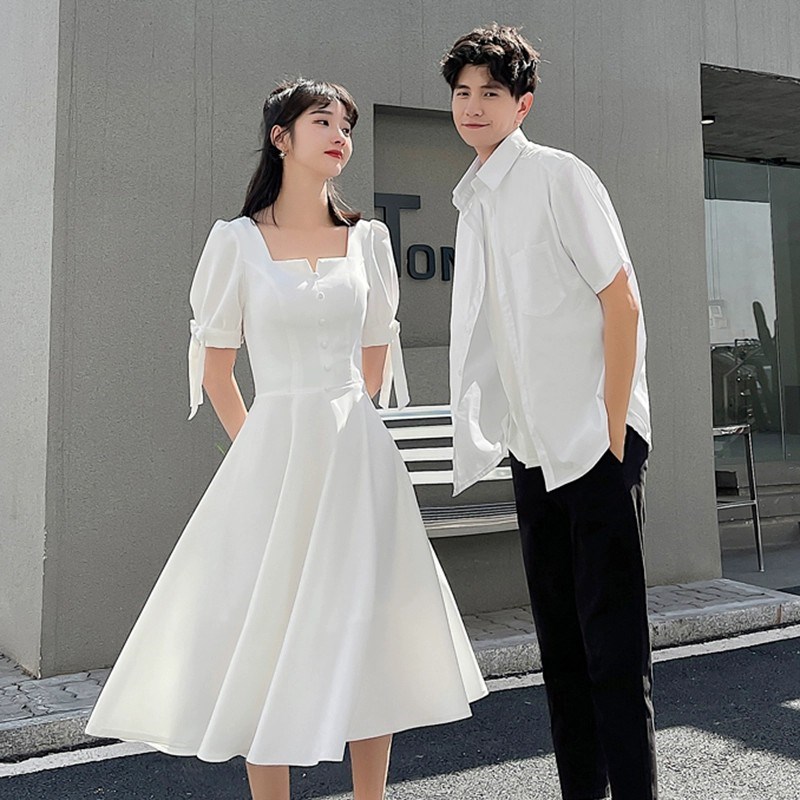 情侣装夏季一裙一衣白色衬衫正式订婚宴结婚M登记照设计感高级套