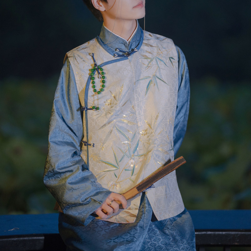 花月遥 清代晚期民国男装长衫刺绣马褂马甲中山装情侣 不是汉服