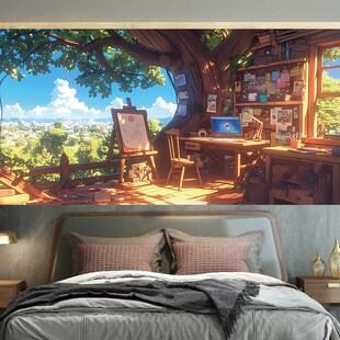 藏在树叶下的温馨小窝背景v布床头卧室客厅装饰挂布墙布挂毯画布