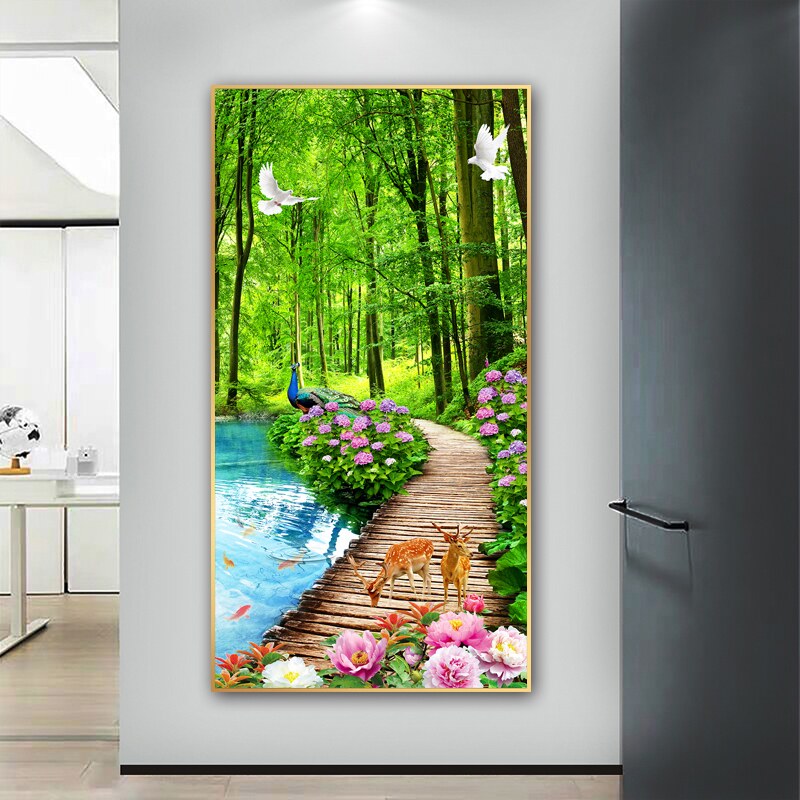 网红现代简c约竹林玄关装饰画墙面壁画客厅挂画竹子竖版单幅风景
