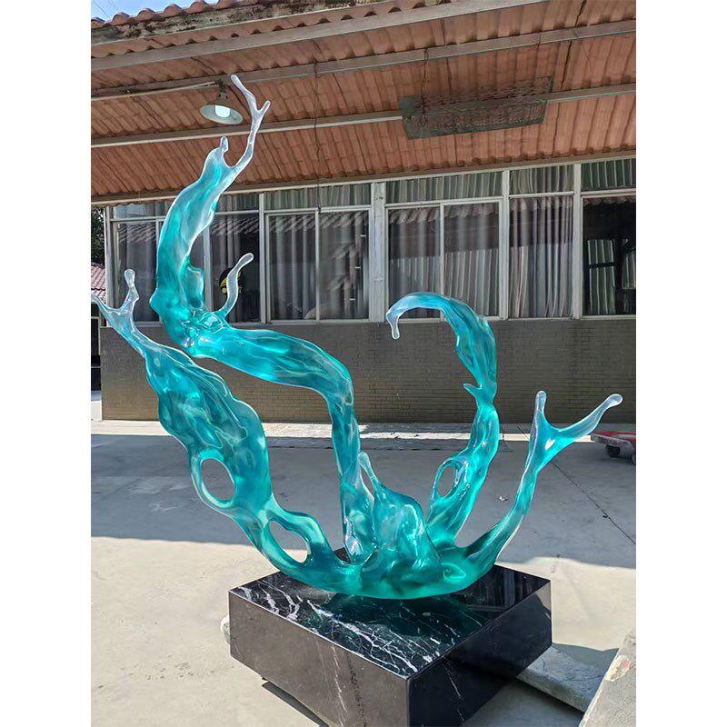 定制大型浪花玻璃钢电镀雕塑水滴A吊饰底座售楼处酒店大堂落地摆