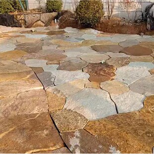 天然柏坡黄石墙中j国黑碎拼不规则冰裂纹干垒铺路民宿庭院造景观