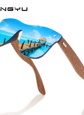 镜太阳偏光墨镜眼镜新款款高档炫彩运动骑行竹木2022男女风面一体