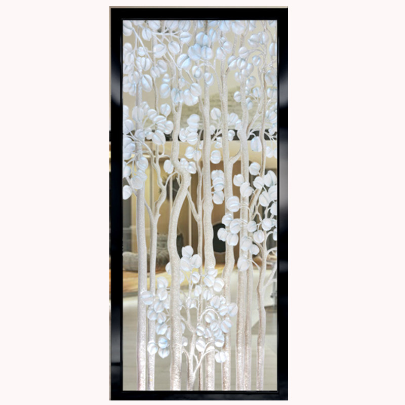 欧式艺术玻璃屏风两面隔断客厅背景墙定制工艺简约T抽象移门白银