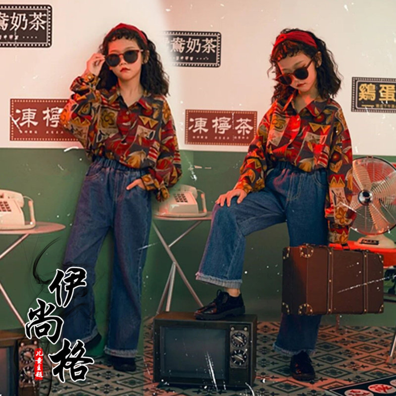 复古港风潮童走秀演出服大童写真女童艺术照儿童模卡拍摄服装影楼