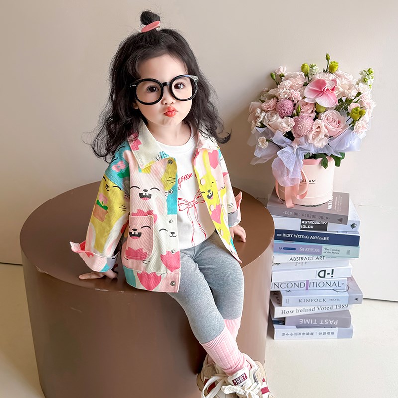 女童牛仔外套春秋款2025新款儿童夹克动物女宝宝春季春装休闲上衣