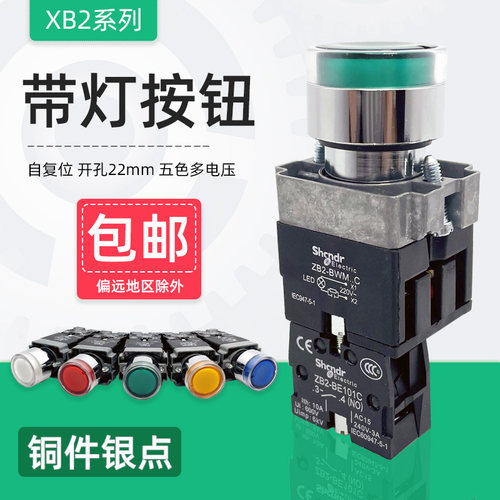 带灯按钮开关XB2-BW33B1C BW3361C绿色自复位ZB2-BE101C 24V 220V