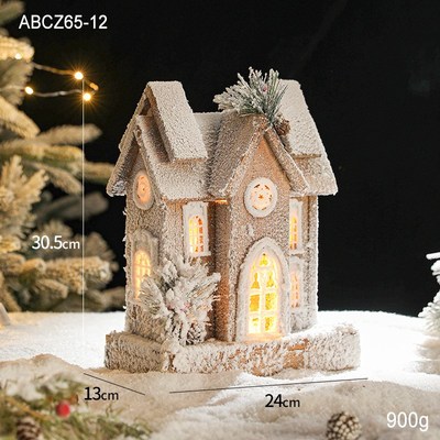 圣诞木屋木质发光雪景雪房子小木屋摆件欧式复古原木小雪屋