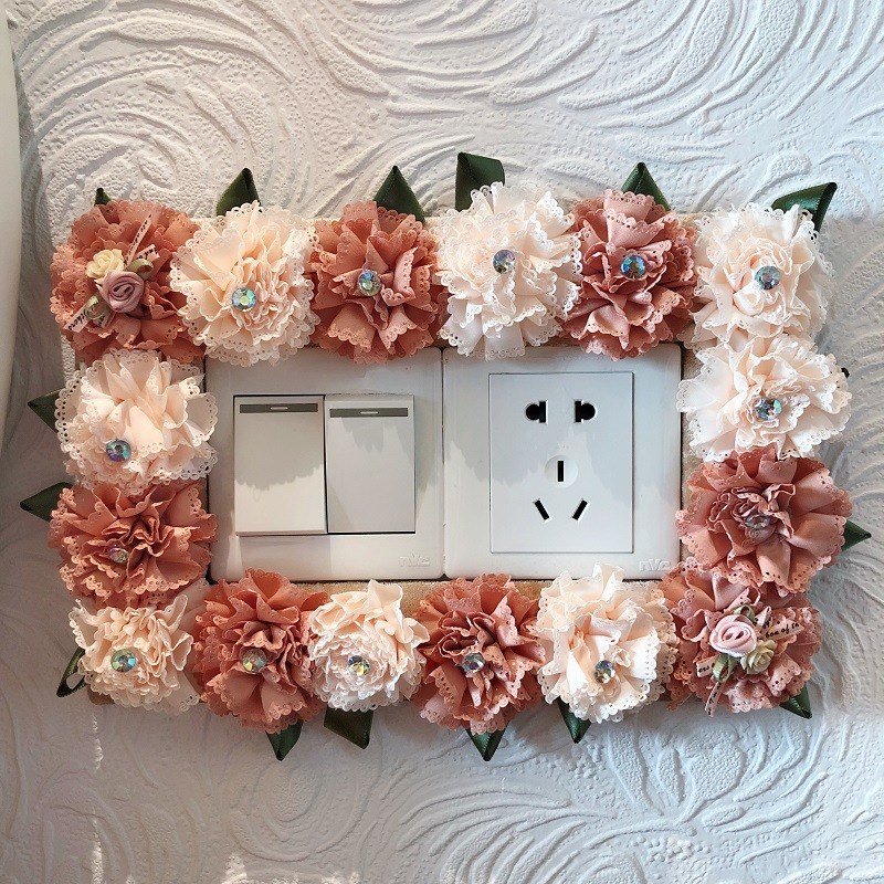 双开开关布艺蕾丝保护套客厅卧室欧式家用插座装饰墙壁贴轻奢边框