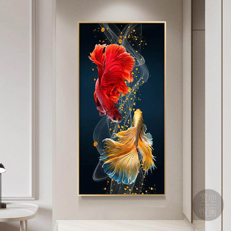 5d钻石画满钻客厅简约现代玄关竖版招财锦鲤十字绣2024新款钻石绣