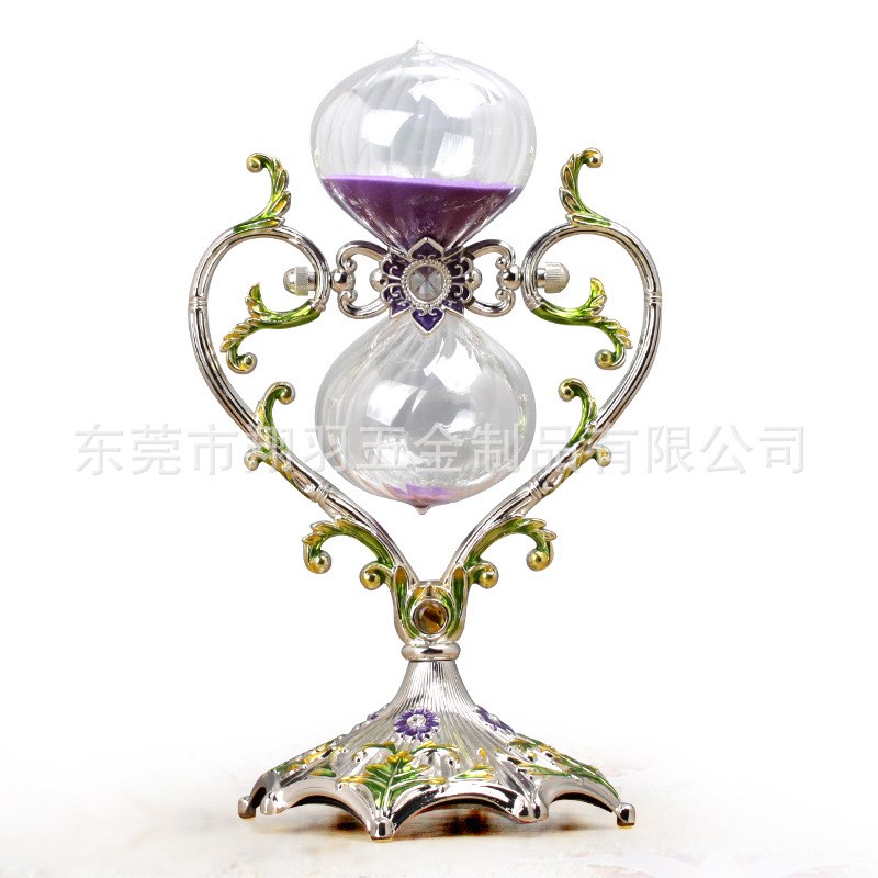 欧式心型时间沙漏计时器摆件高级感爱心玻璃流沙摆件创意沙漏简约