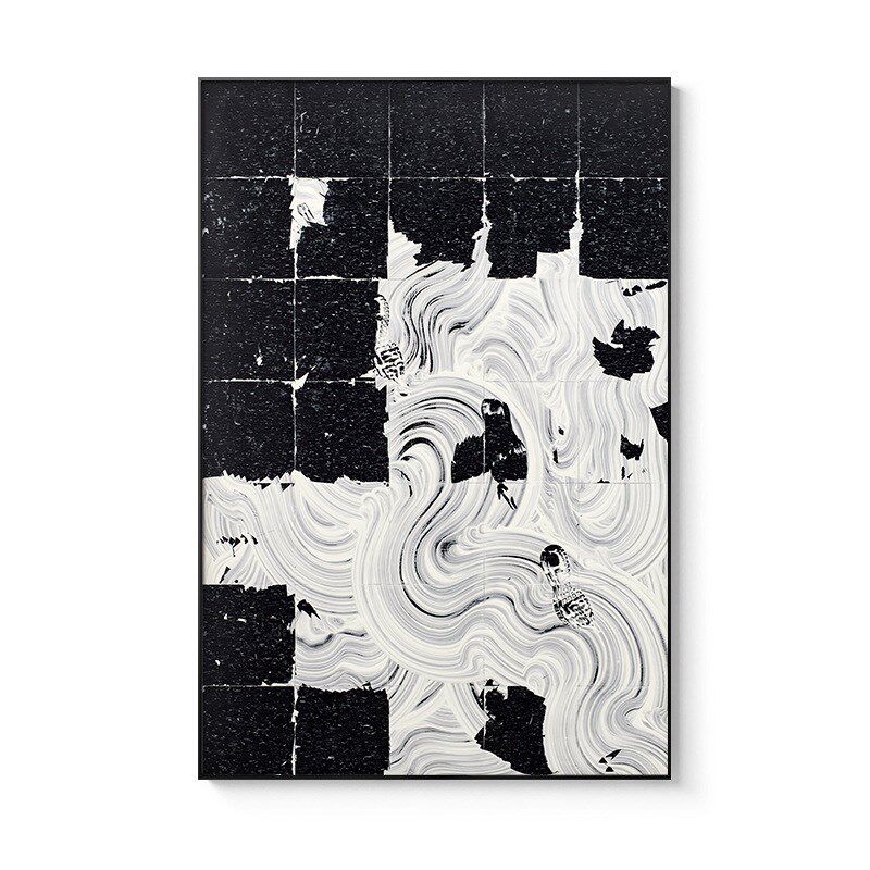 竖款黑白抽象画客厅大尺寸装饰C画侘寂风客厅挂画高酒店装饰