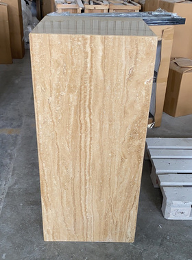 浅黄色天然米洞石大理石r定制雕塑立柱石材底坐玄关柱摆件基座摆