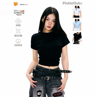 梁拌泡菜美式正肩短款上衣夏季甜酷辣妹基础t恤短袖显瘦女小个子