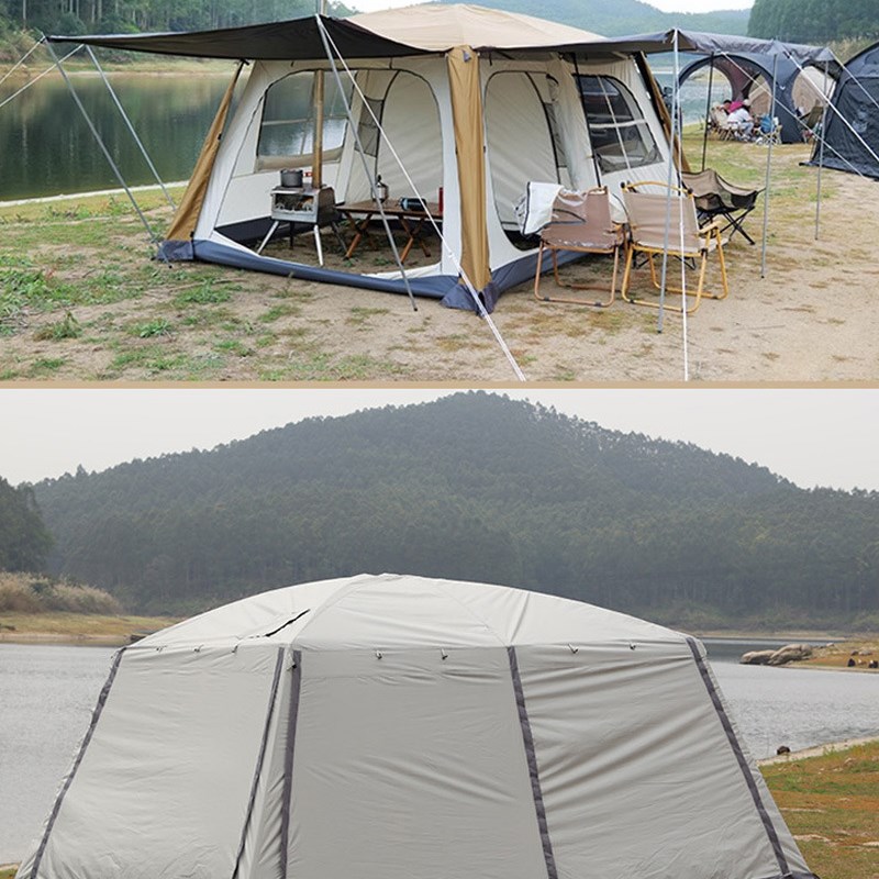 黑胶天幕帐篷户外一室一s厅两房野营双层防雨加厚露营烟囱口烤火