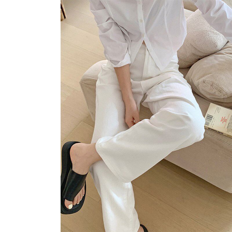 美式复古白色阔腿牛仔裤女夏季高腰宽松显瘦直筒拖地裤垂感长裤子