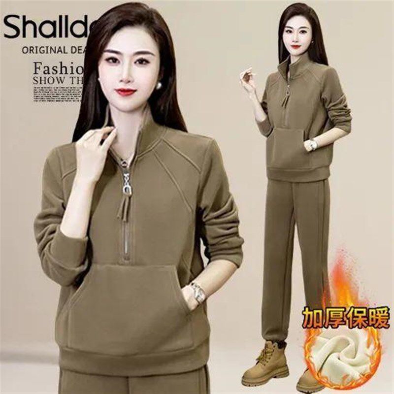 女士卫衣运动套装女冬装新款2025年冬天胖mm大码女装加绒加厚外套
