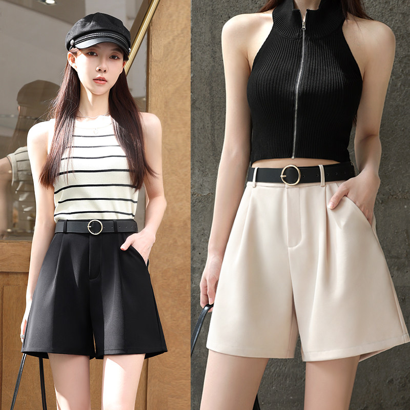 西装短裤女夏季2023新款高腰显瘦休闲黑色小个子a字版薄款卡其色