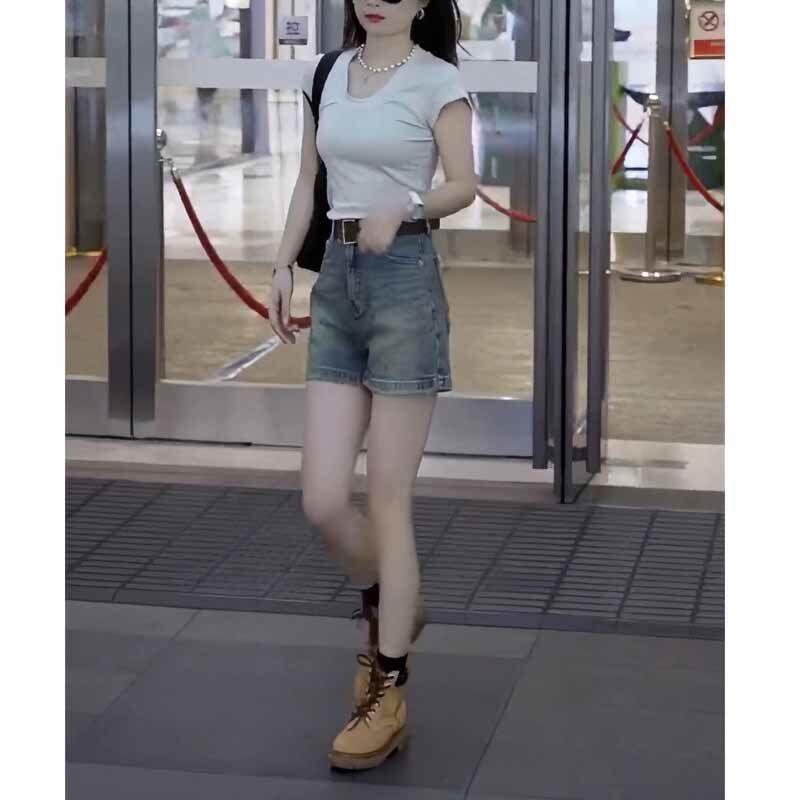 美式复古牛仔短裤女高腰水洗弹力热裤子包臀显瘦夏季显腿长弹力潮