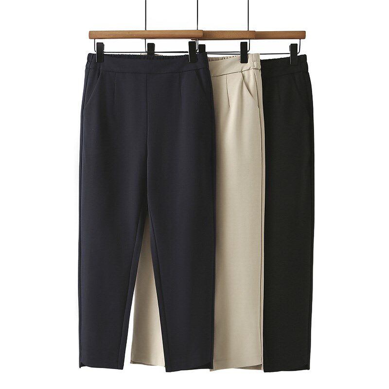 大码裤子女胖mm显瘦200斤春秋半松紧腰弹力不规则弹力休闲烟管裤