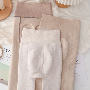 袜踩脚保暖燕麦色日系竖条 连裤 收腹打底裤 女秋冬外穿加绒高腰棉裤