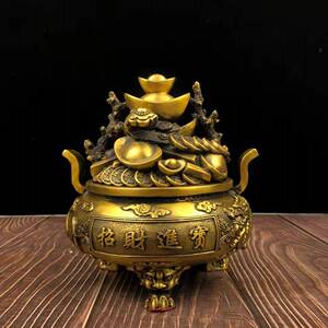 纯铜聚宝盆摆件象山三脚转运存钱客厅桌面装饰品T中式大号礼品家