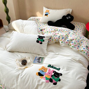 月亮睡了果子树卡通刺绣全棉水洗棉卧L室四件套床单被套宿舍