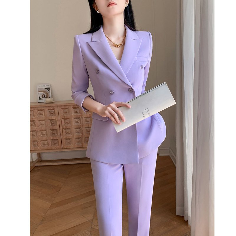 紫色休闲西装套装女春秋冬2023新款高级感职业正装小个子高端西服